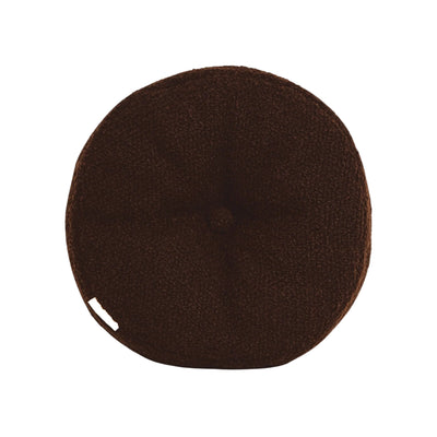 Brown wool bouclé round cushion - handmade in UK