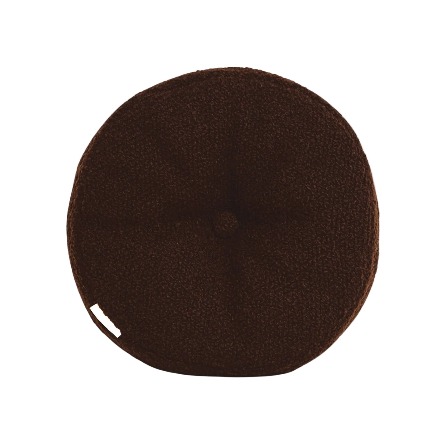 Brown wool bouclé round cushion - handmade in UK