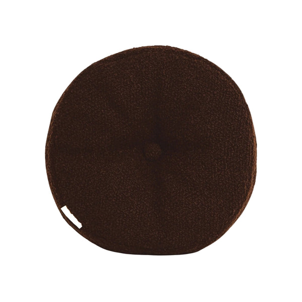 Brown wool bouclé round cushion - handmade in UK