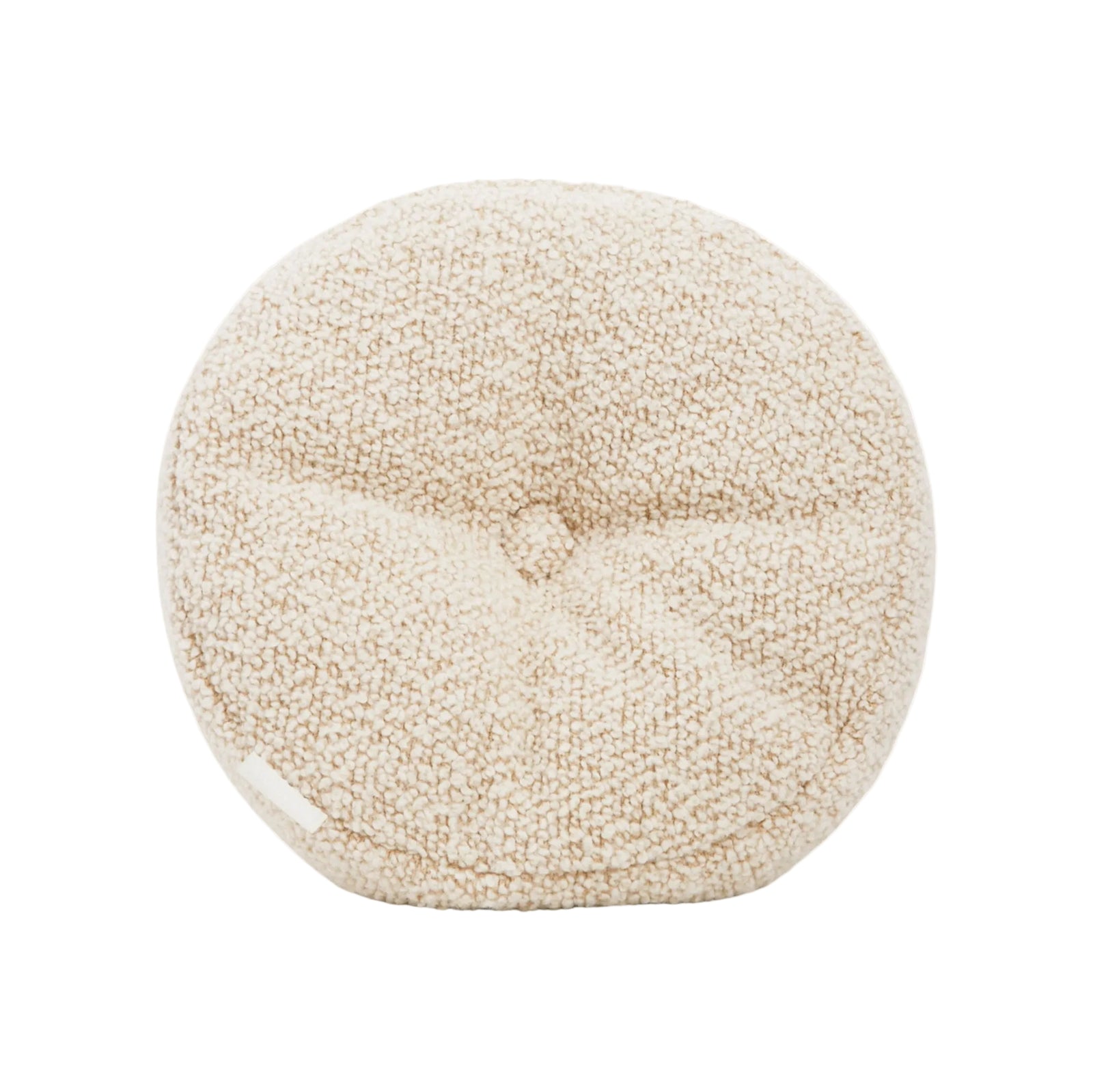 Cream wool bouclé round cushion - handmade in UK