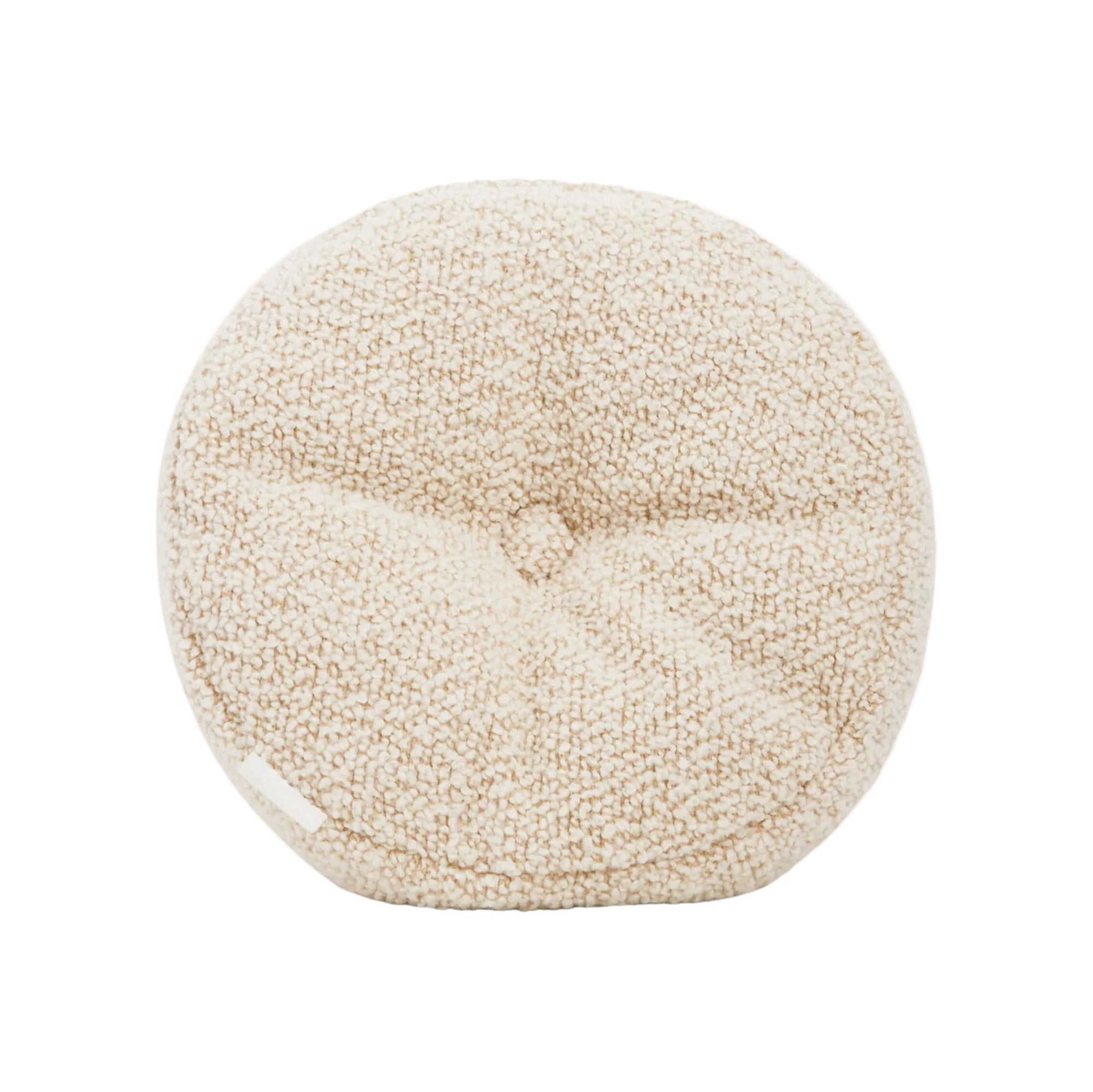 Cream wool bouclé round cushion - handmade in UK