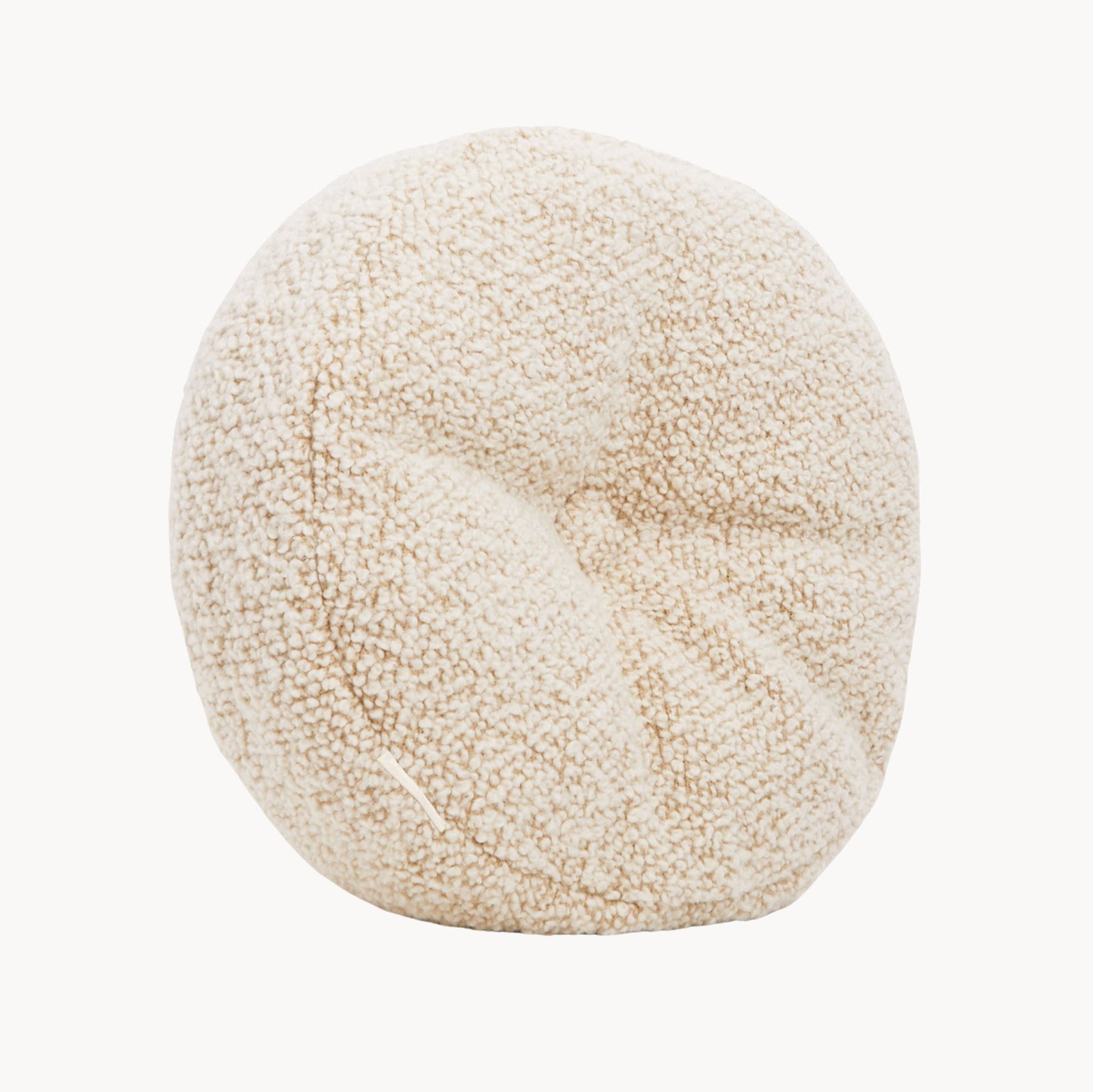 Cream wool bouclé round cushion - handmade in UK