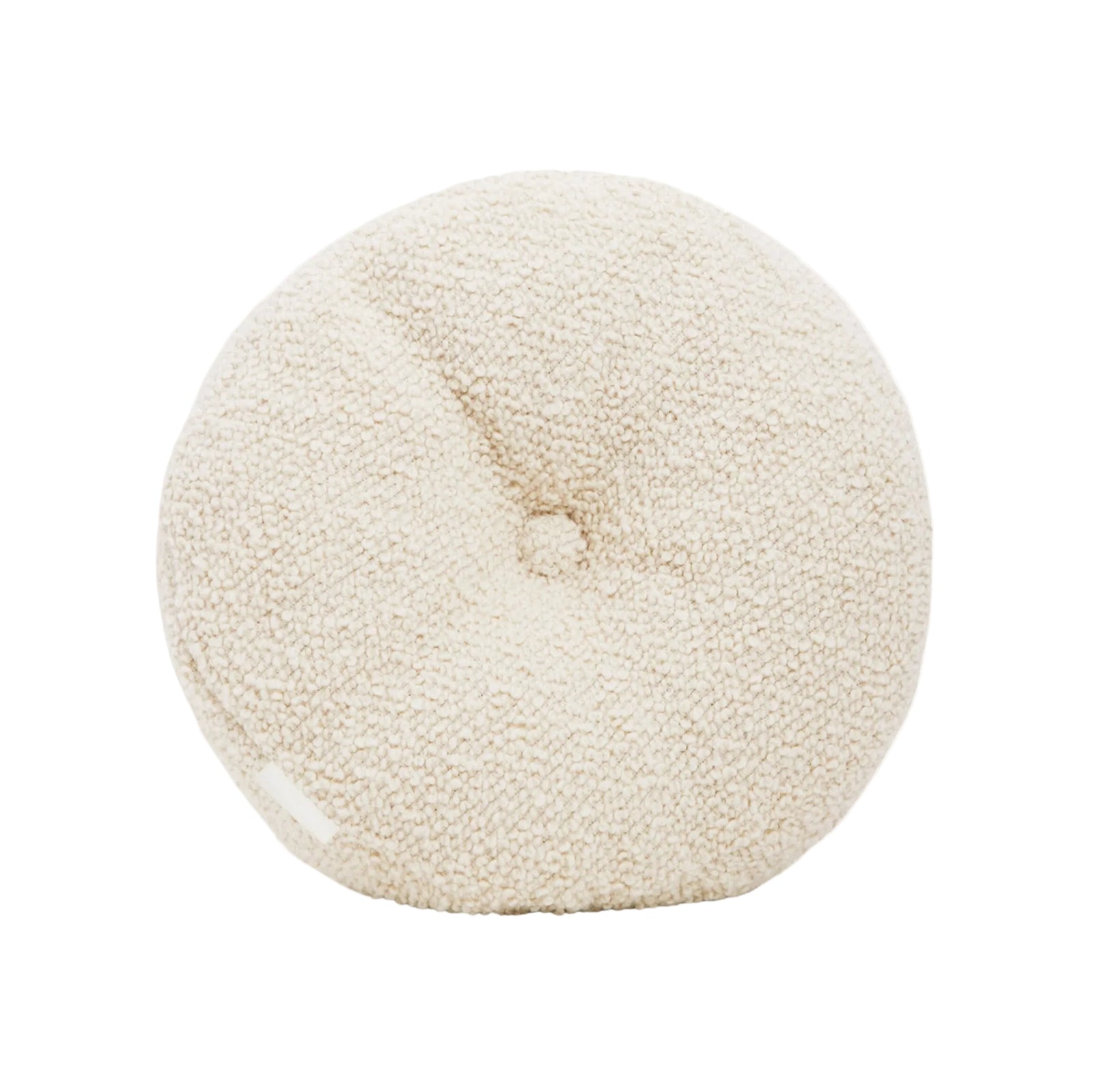 Cream wool bouclé round cushion - handmade in UK