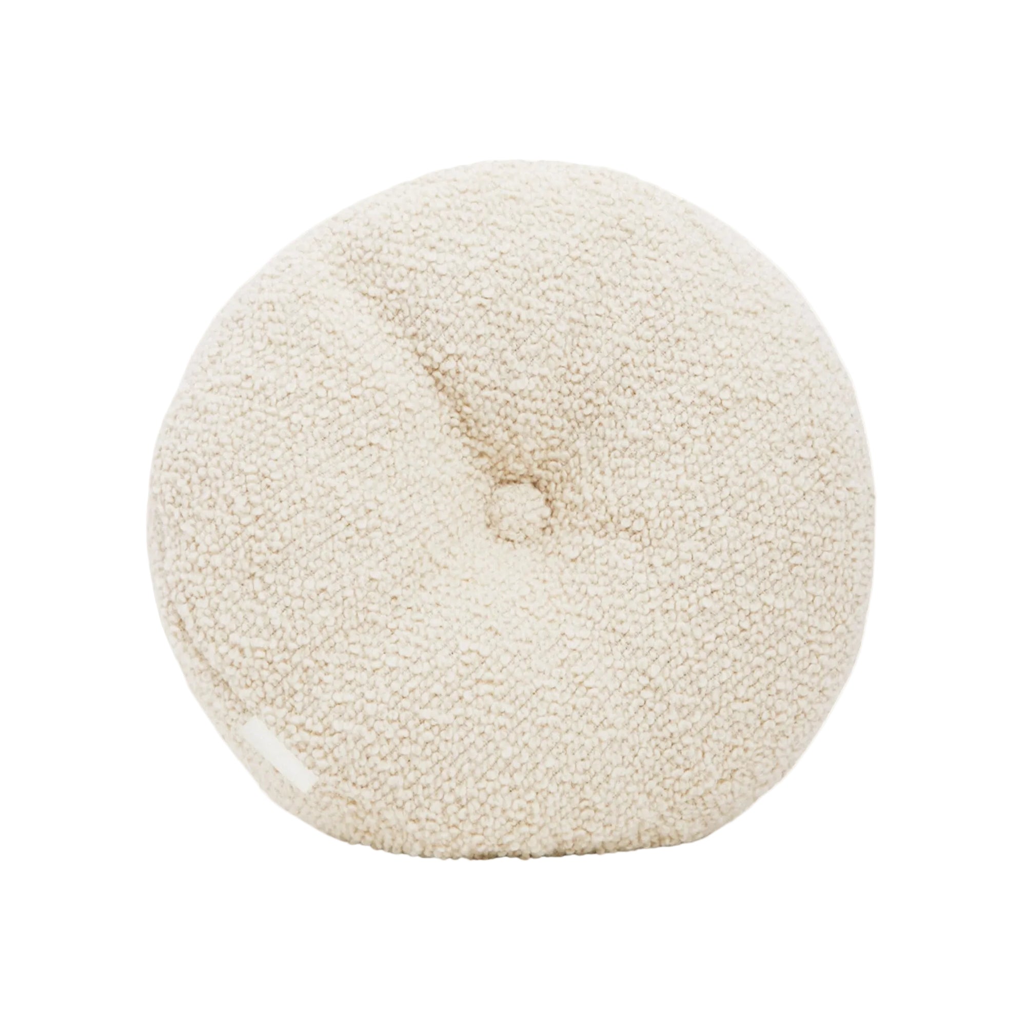 Cream wool bouclé round cushion - handmade in UK