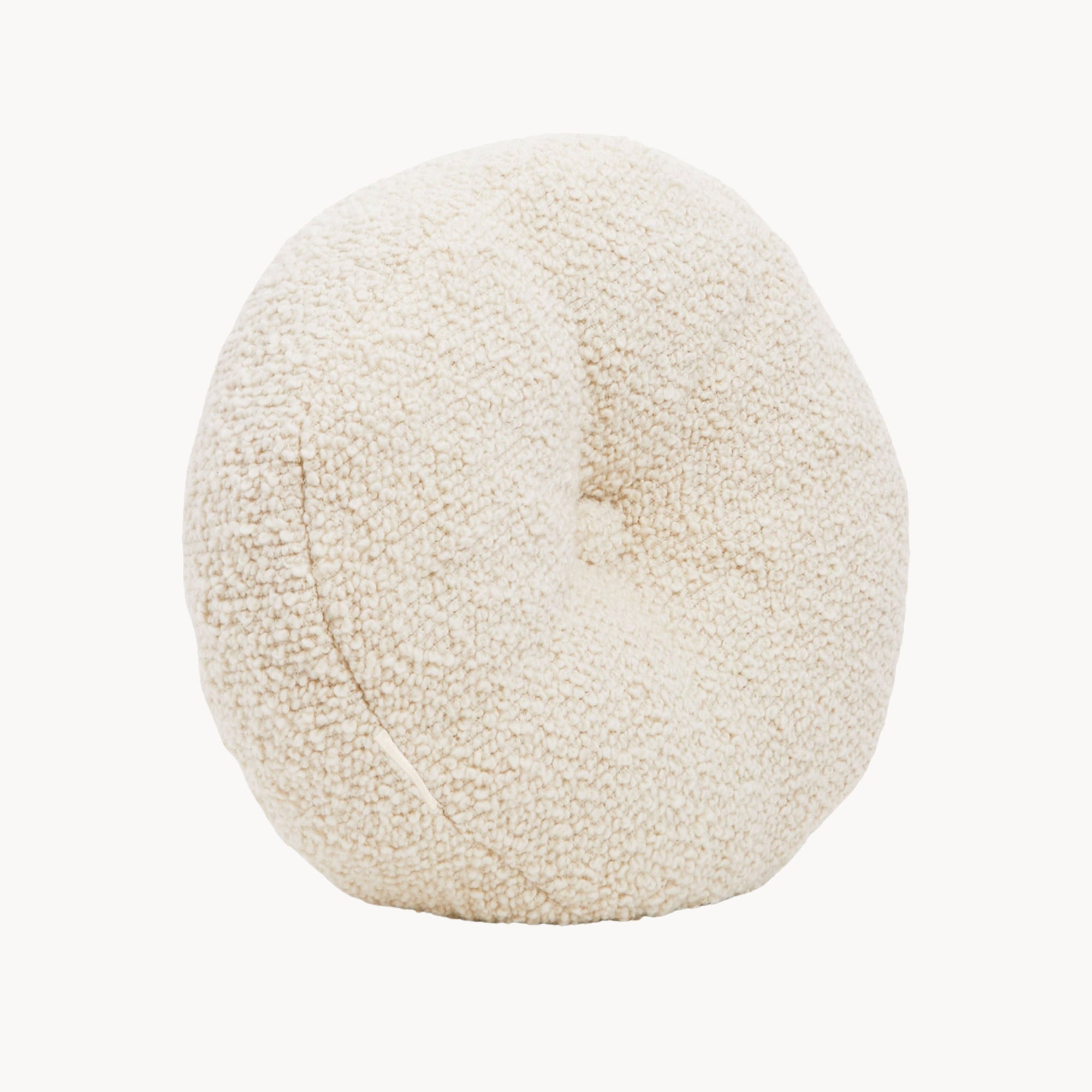Cream wool bouclé round cushion - handmade in UK