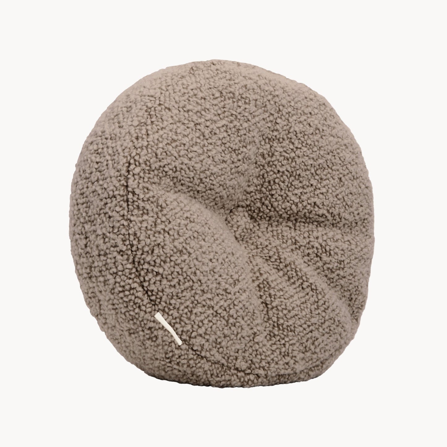 Beige wool bouclé round cushion - handmade in UK