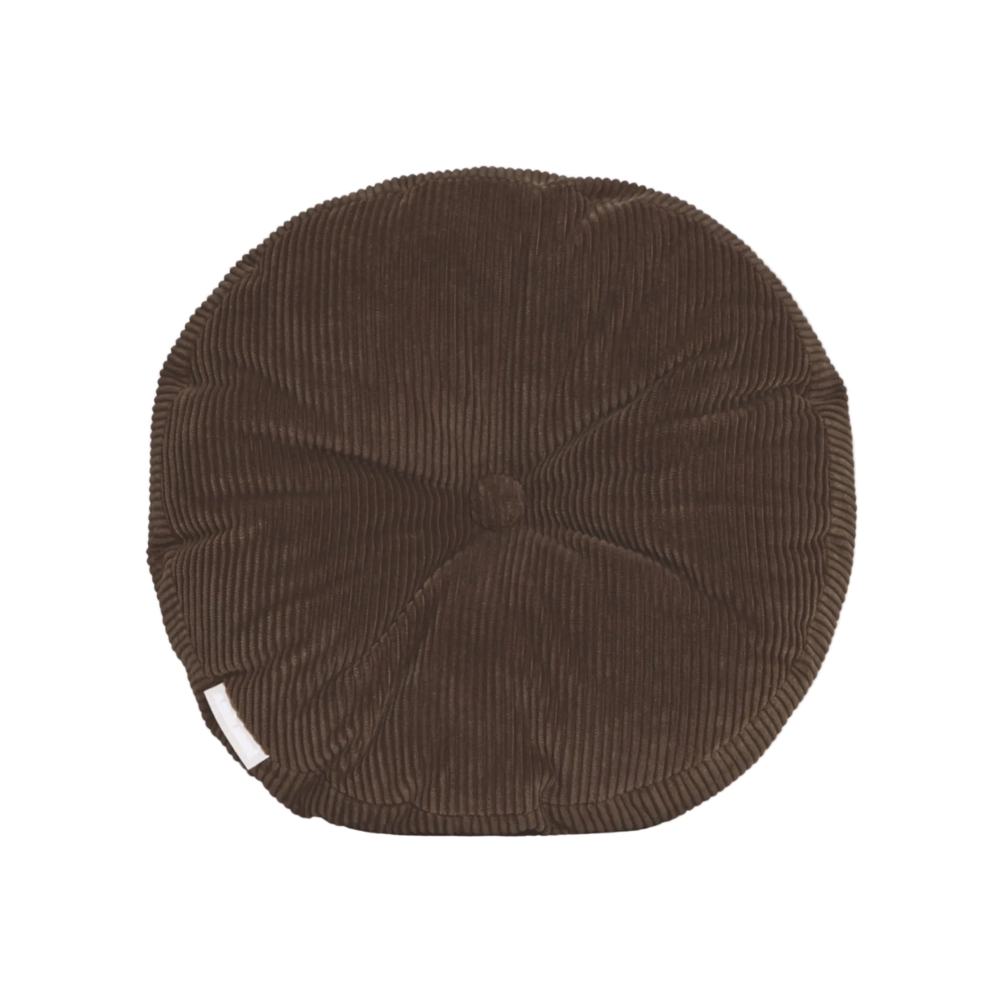 Brown cotton corduroy round cushion - handmade in UK