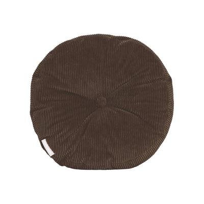 Brown cotton corduroy round cushion - handmade in UK