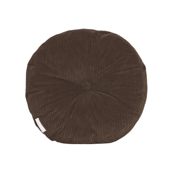 Brown cotton corduroy round cushion - handmade in UK