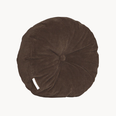Brown cotton corduroy round cushion - handmade in UK