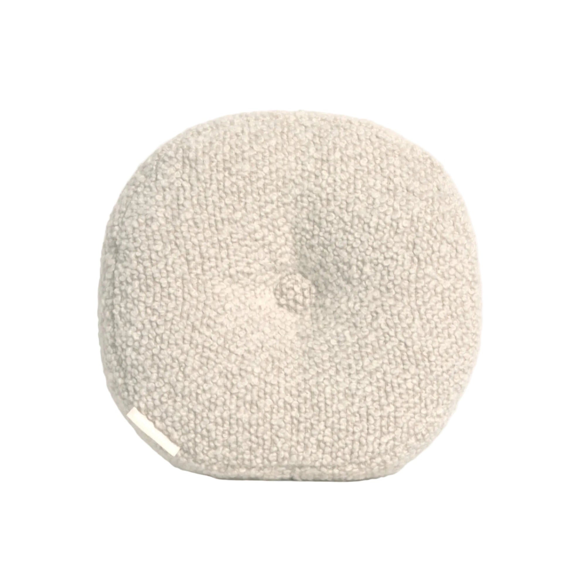 Cream wool bouclé round cushion - handmade in UK