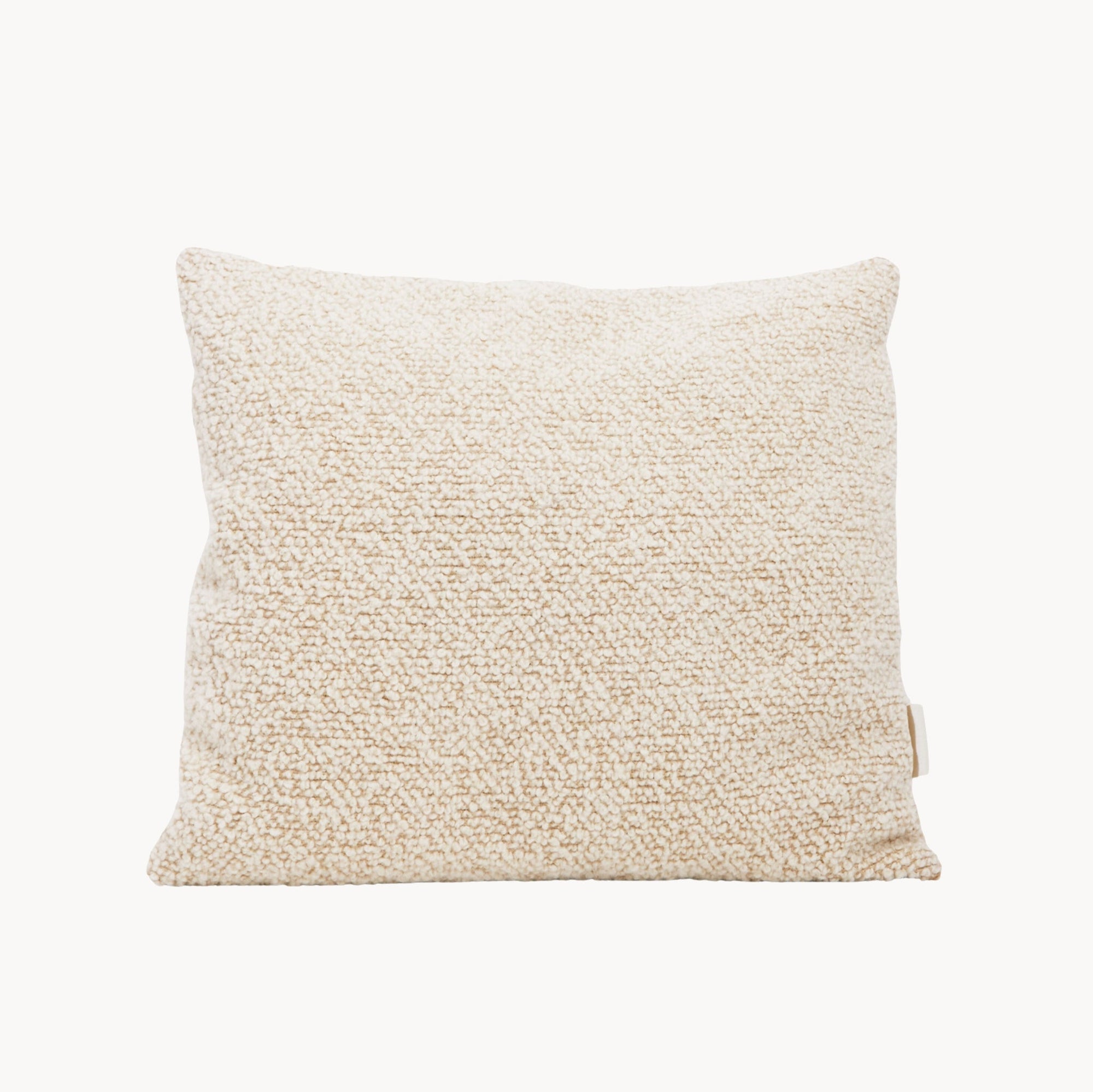 Cream and beige wool bouclé checkered square cushion - handmade in UK