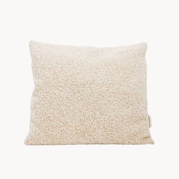 Cream and beige wool bouclé checkered square cushion - handmade in UK
