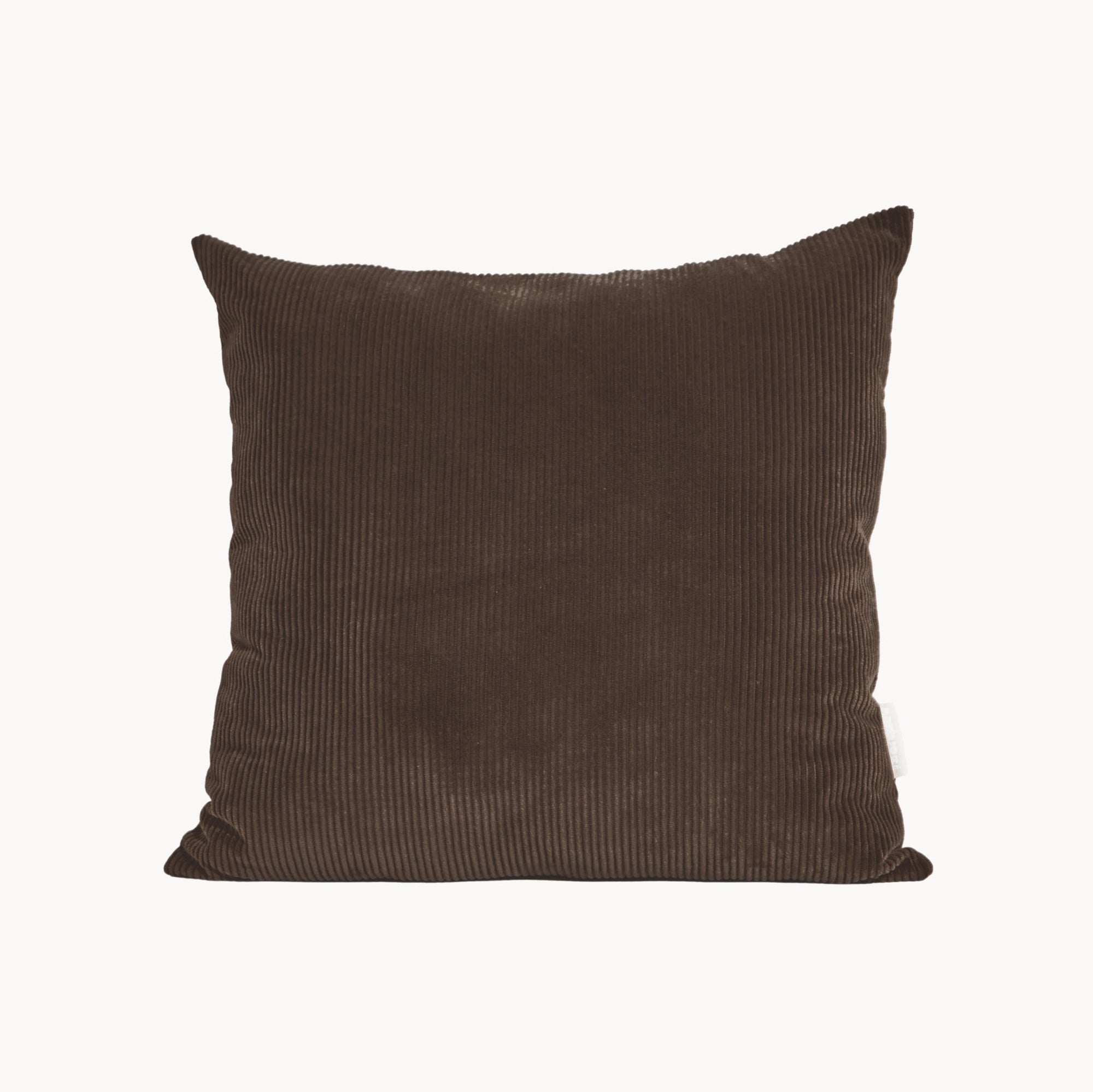 Cream and brown cotton corduroy checkered square cushion - handmade in UK