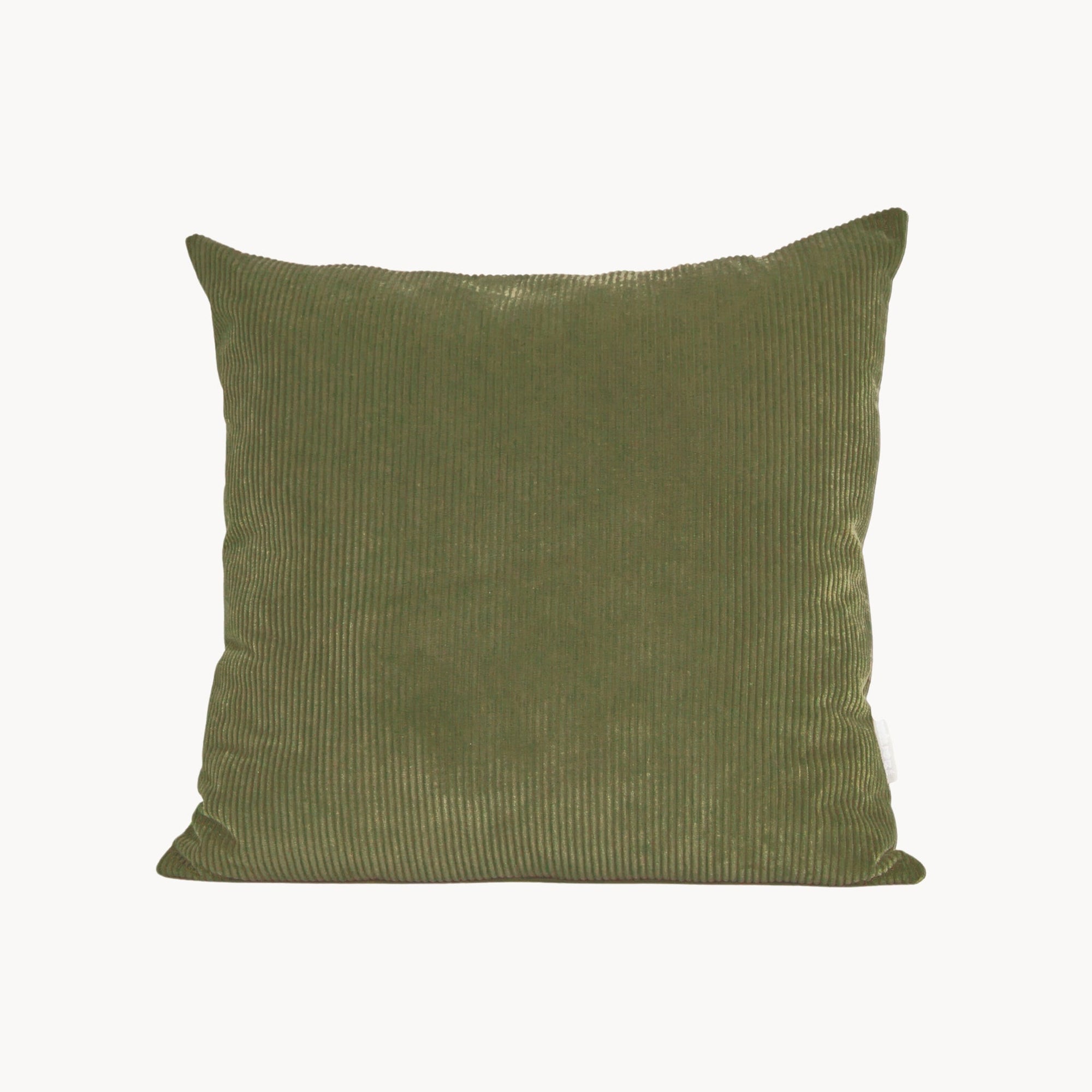 Cream and green cotton corduroy checkered square cushion - handmade in UK