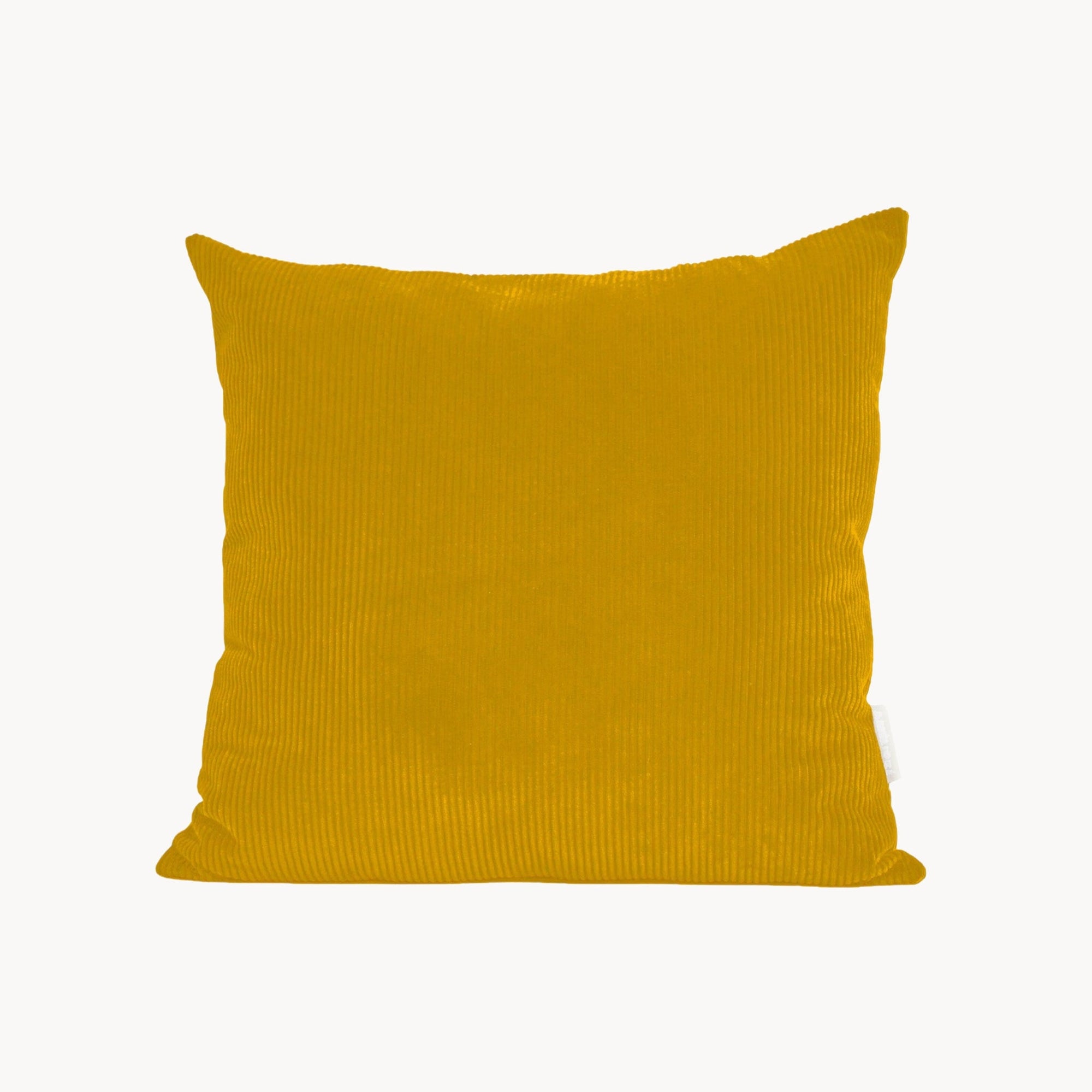 Cream and yellow cotton corduroy checkered square cushion - handmade in UK