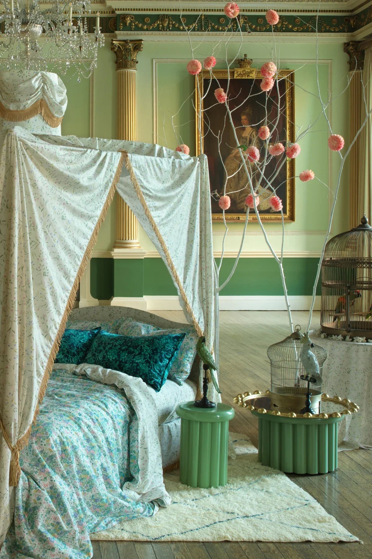 Fitted Sheet Made With Liberty Fabrics & Bridgerton Regal Blossom Green