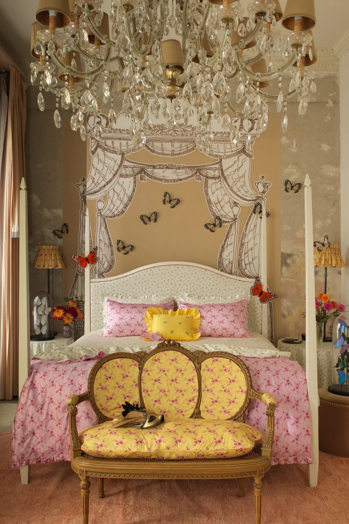 Embroidered Ruffle Cushion made with Linen Liberty Fabrics & Bridgerton Posy Corsage