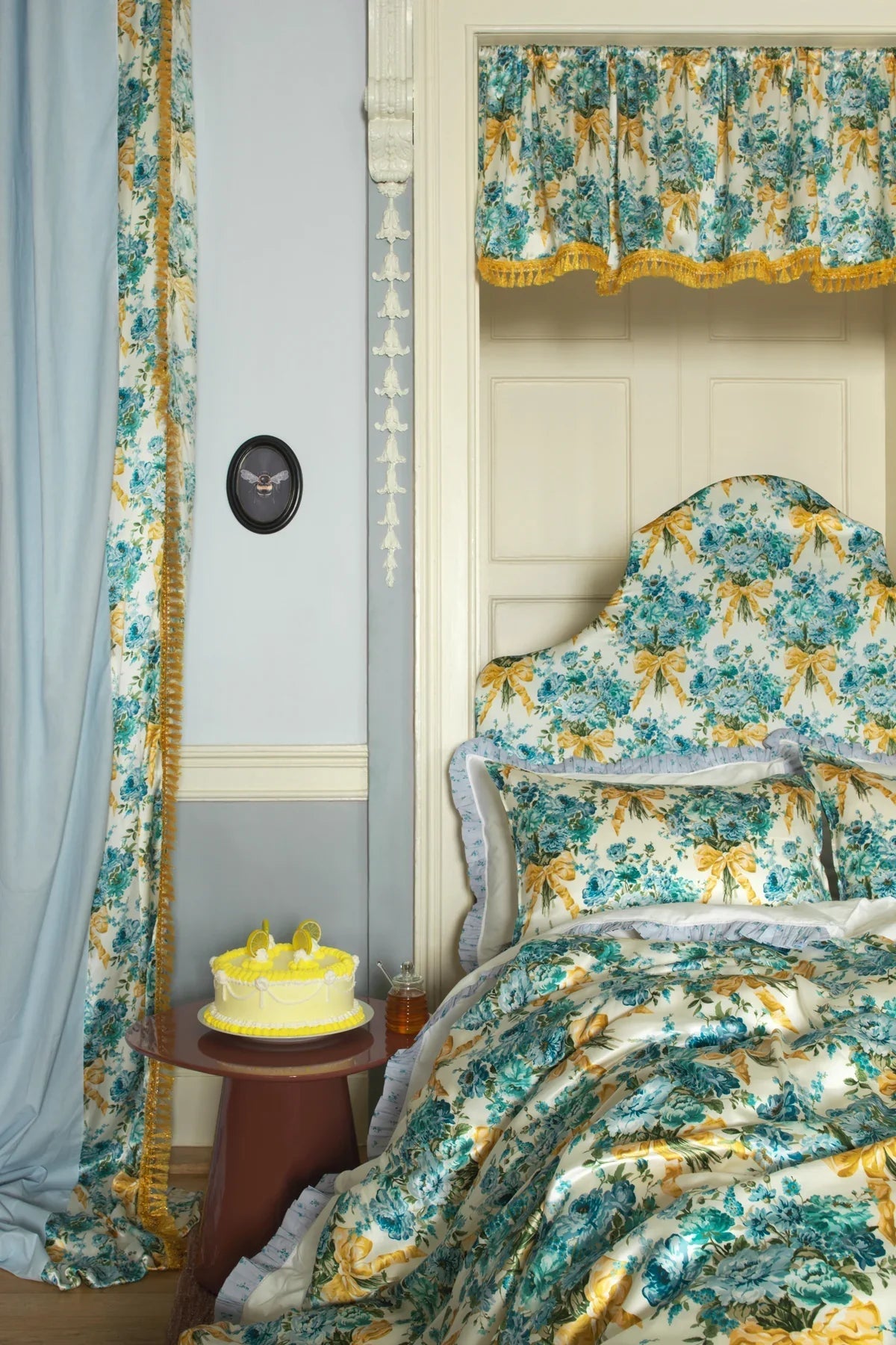 Frill-Edge White Pillowcase Made With Liberty Fabrics And Bridgerton Posy Corsage Blue