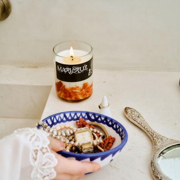 Casttilian candle placed on a bathroom set - lifestyle