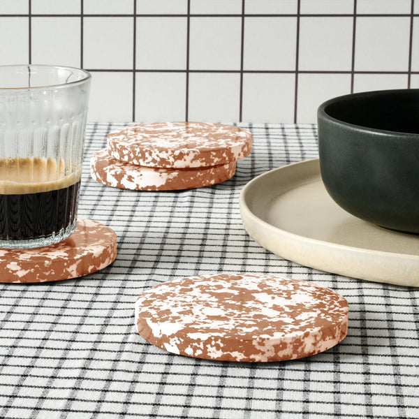 Rock Set of 4 Round Coasters, Caramel and White