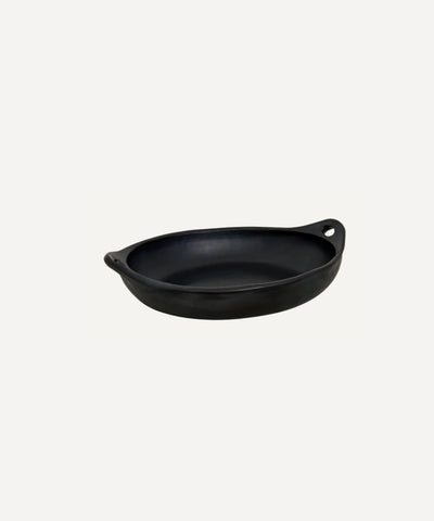 Chamba Roasting Dish top-down view showing hand-polished black clay finish