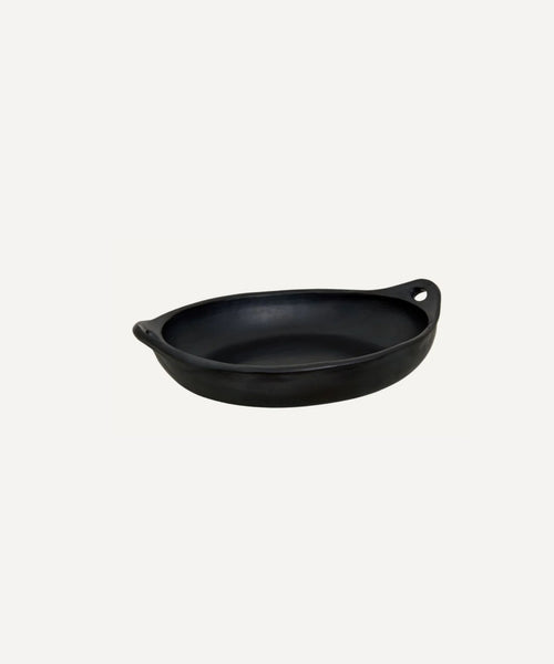 Chamba Roasting Dish top-down view showing hand-polished black clay finish