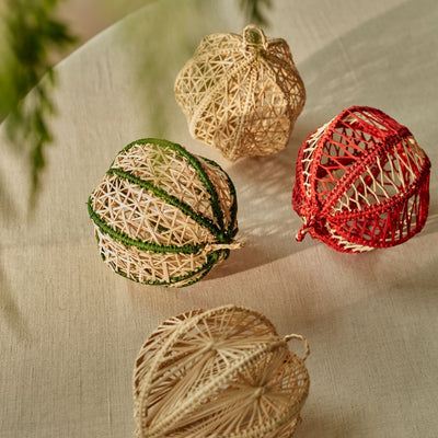 Handwoven iraca palm Christmas baubles from Usiacurí, Colombia