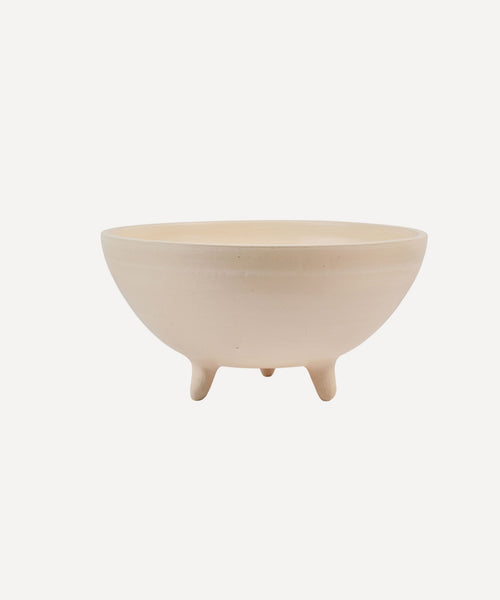 Alegre bowl - three-legged white clay pottery, hand-shaped in Ponedera, Colombia