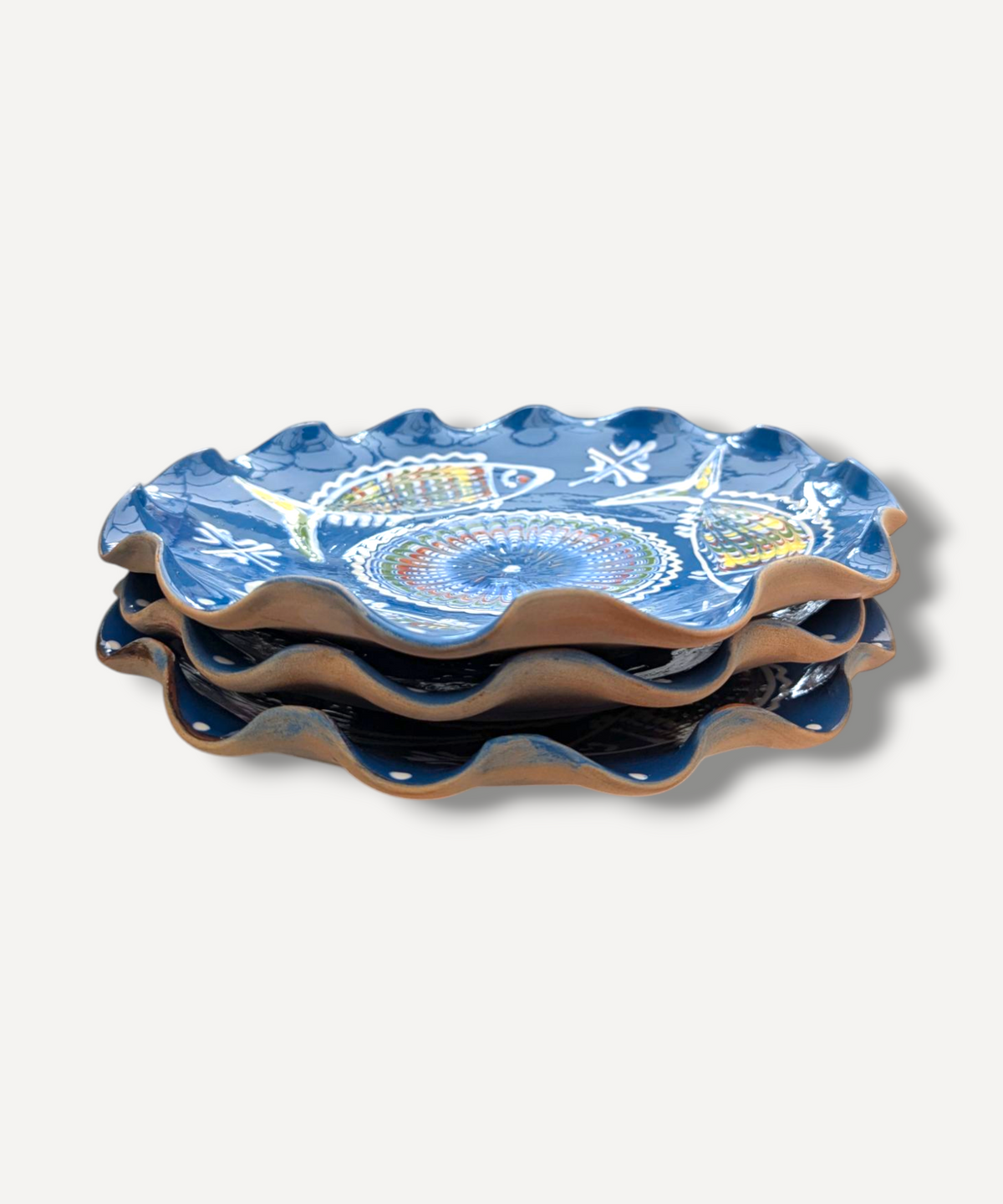 Casa De Folklore Pisces Large Ripple Serving Plate Stack side view