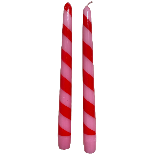 Pink & Red Striped Candles (Set of 2)