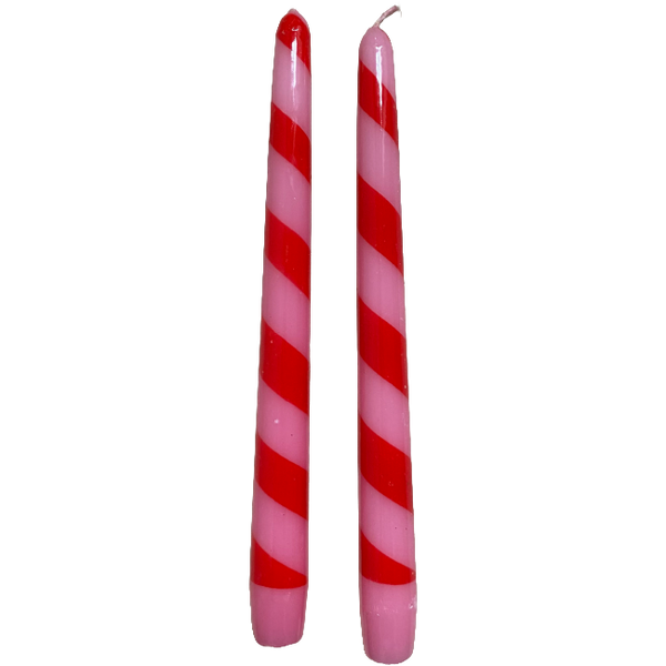 Pink & Red Striped Candles (Set of 2)