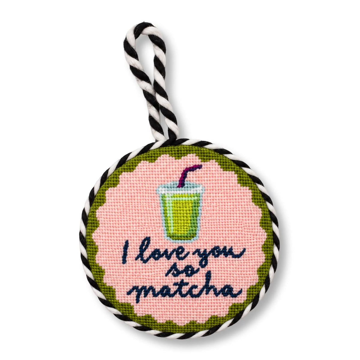 Needlepoint Ornament - Love You So Matcha