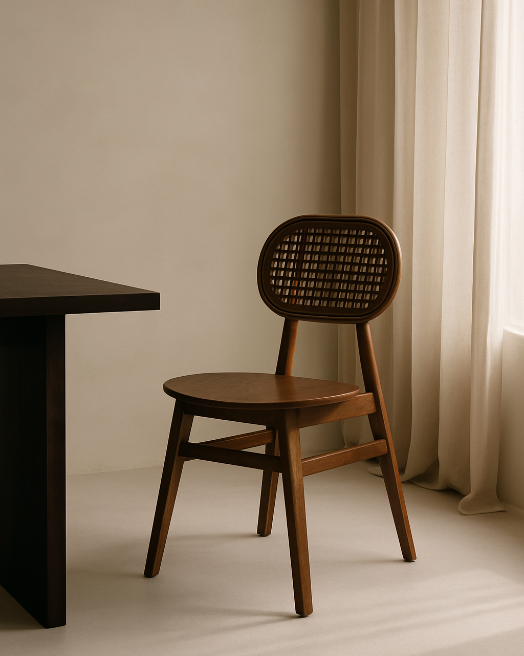 Arezzo Solid Elmwood Chair with Natural Rattan Back
