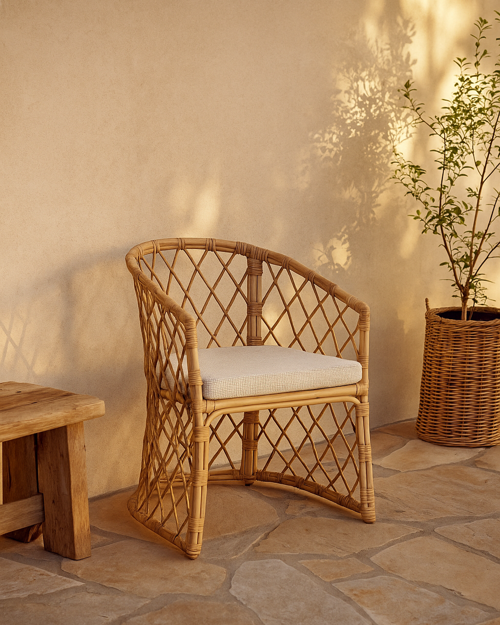 Capri Rattan Chair with White Padded Cushion