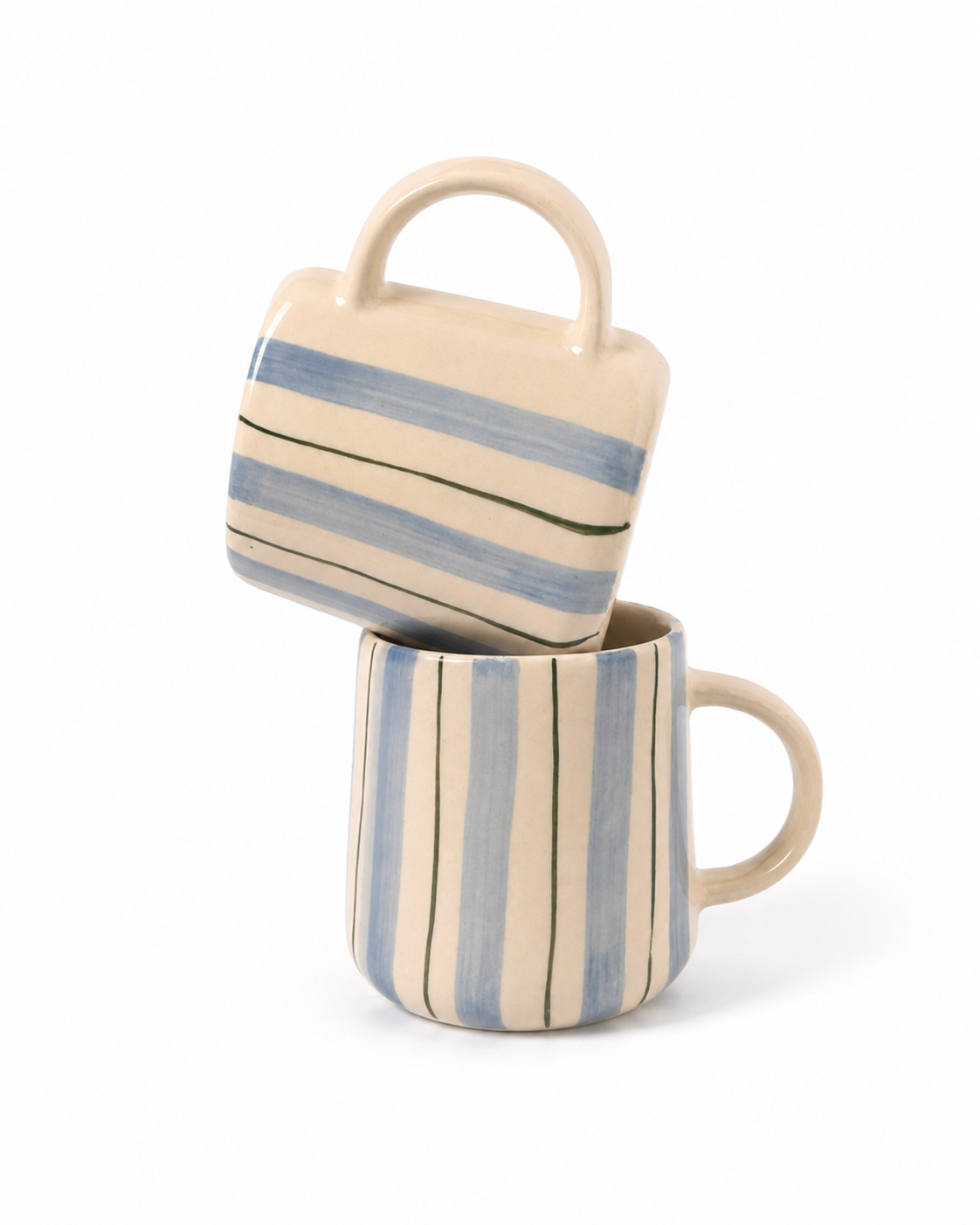 Blue & Pink Striped Mug | Hand-Painted Ceramic | 250ml