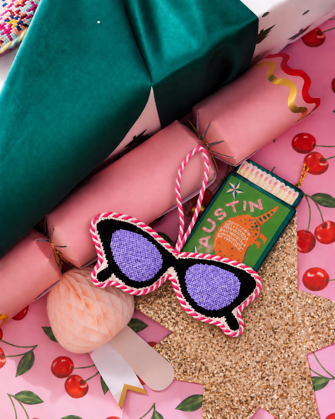 Needlepoint Icon Ornament - Cat Eye Sunglasses - Furbish Studio