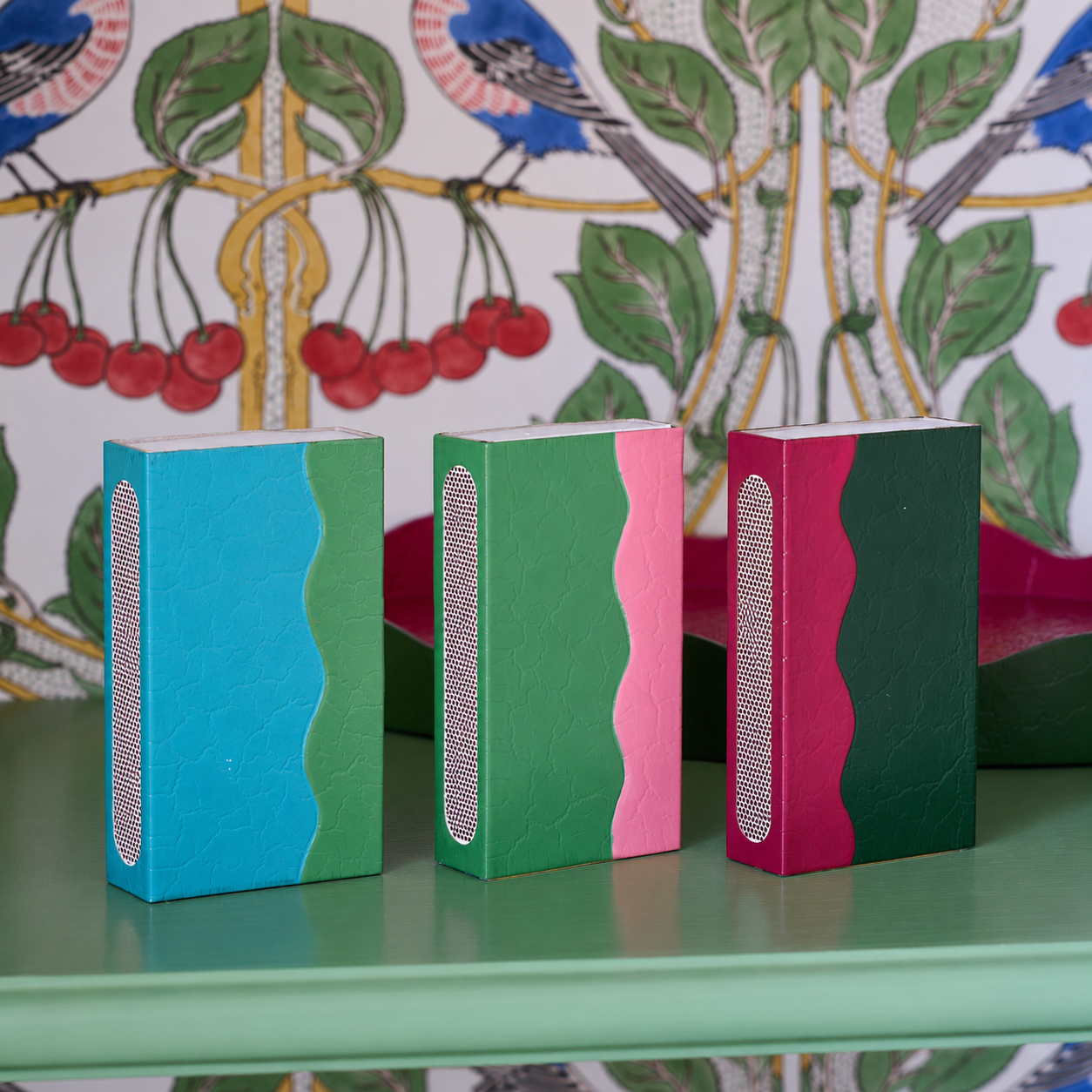 Toleware Matchbox Cover  - Piquant Green & Pink