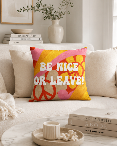 Be Nice or Leave | Slogan Needlepoint Pillow