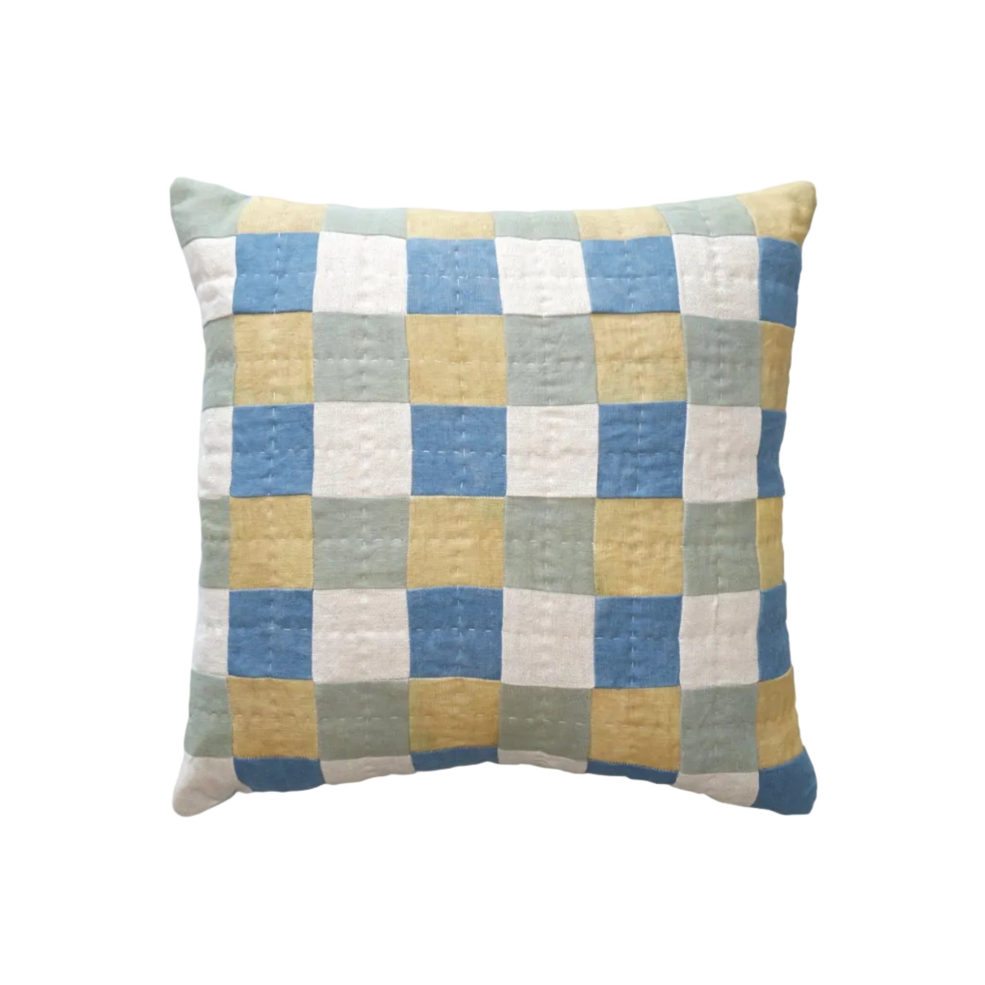 Chequered Cushion in Blue and Green