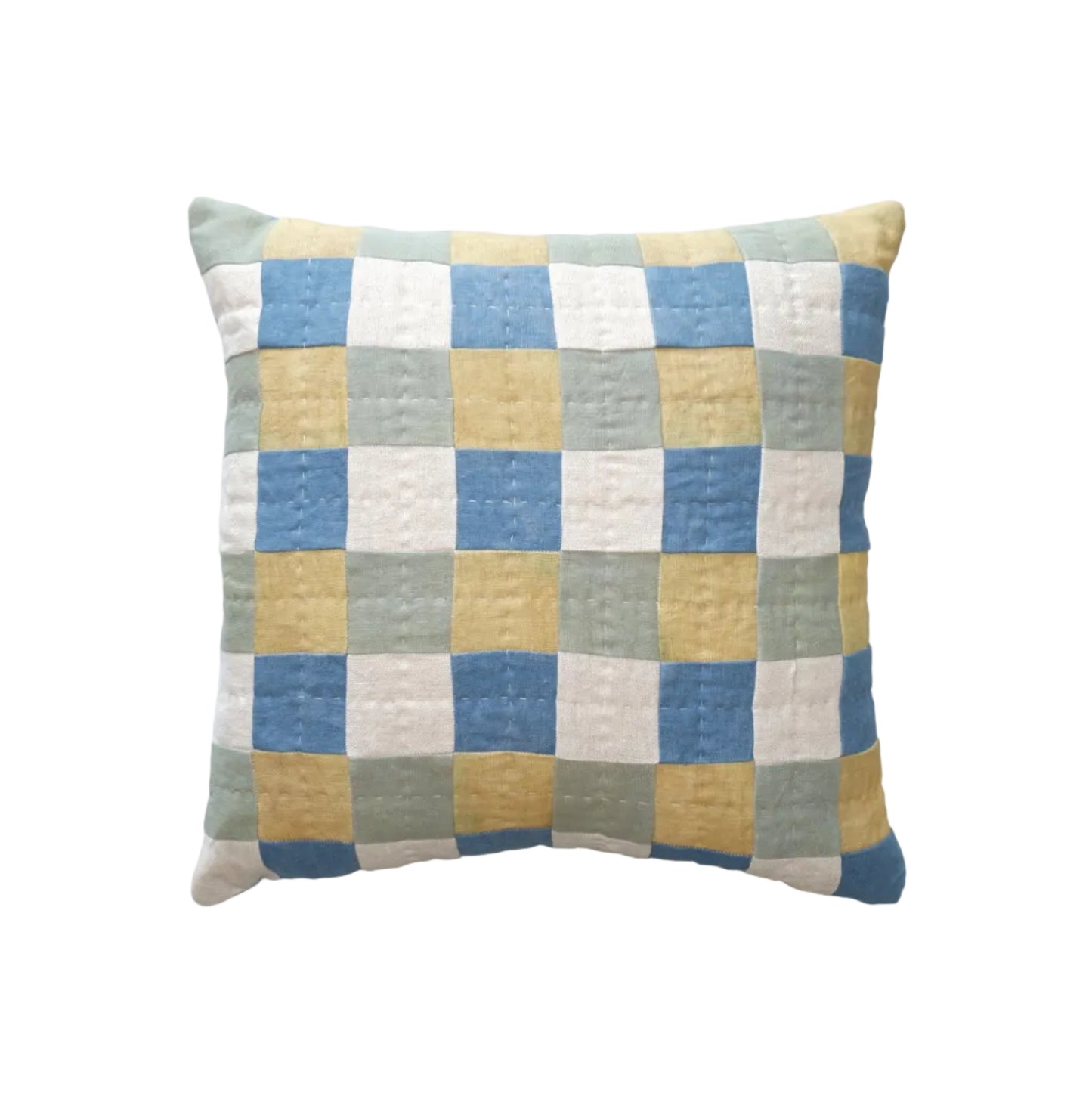 Chequered Cushion in Blue and Green