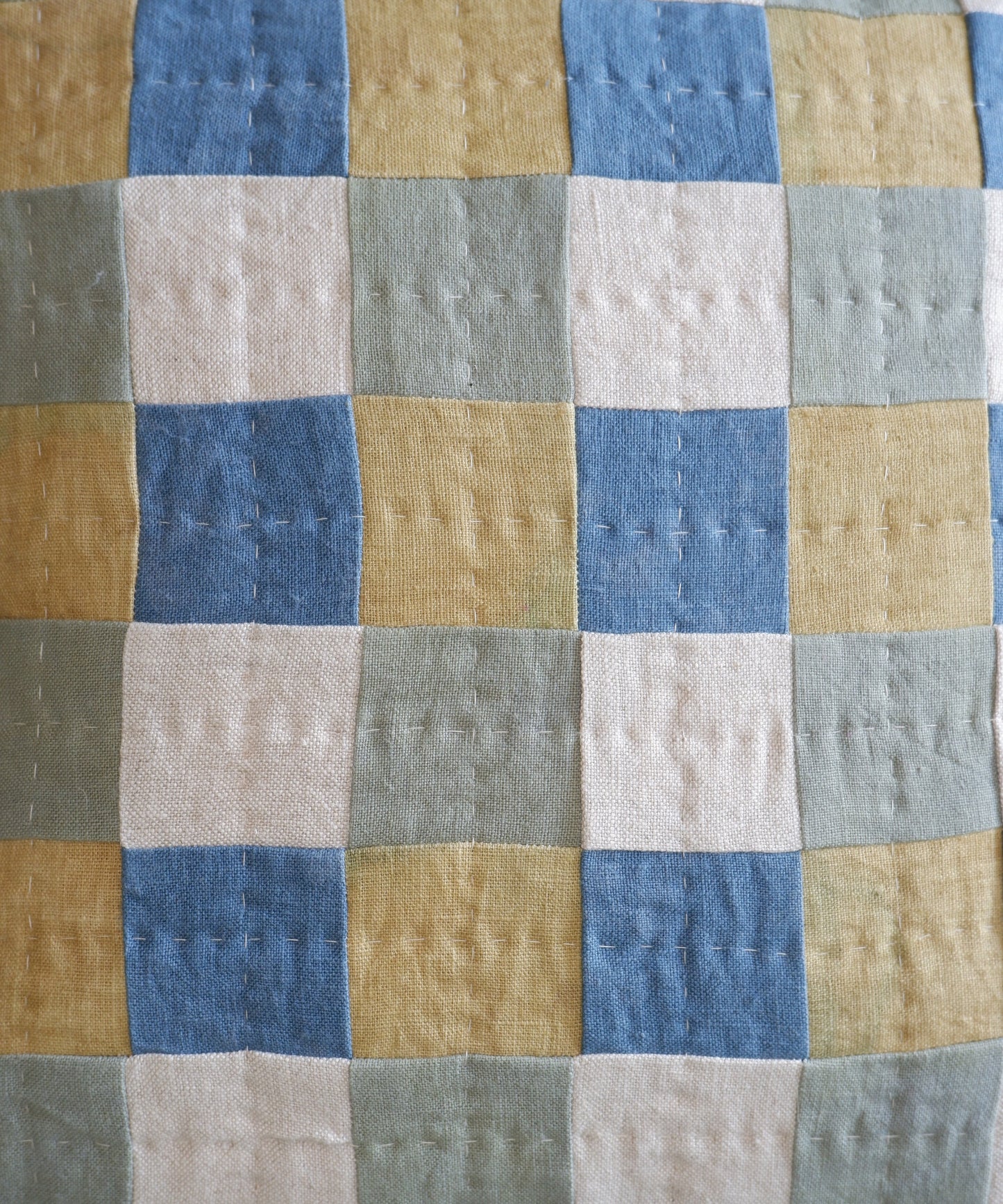 Chequered Cushion in Blue and Green