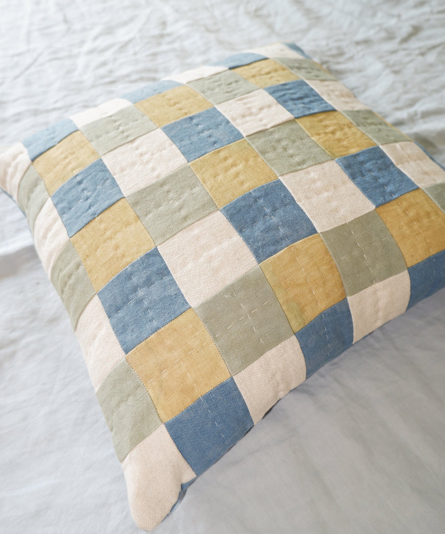 Chequered Cushion in Blue and Green