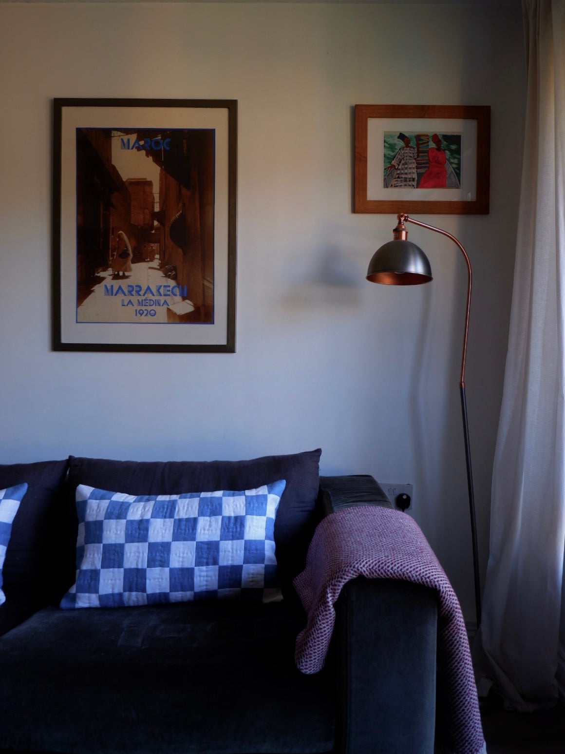 Chequered Cushion in Blue