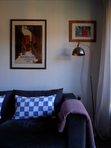 Chequered Cushion in Blue