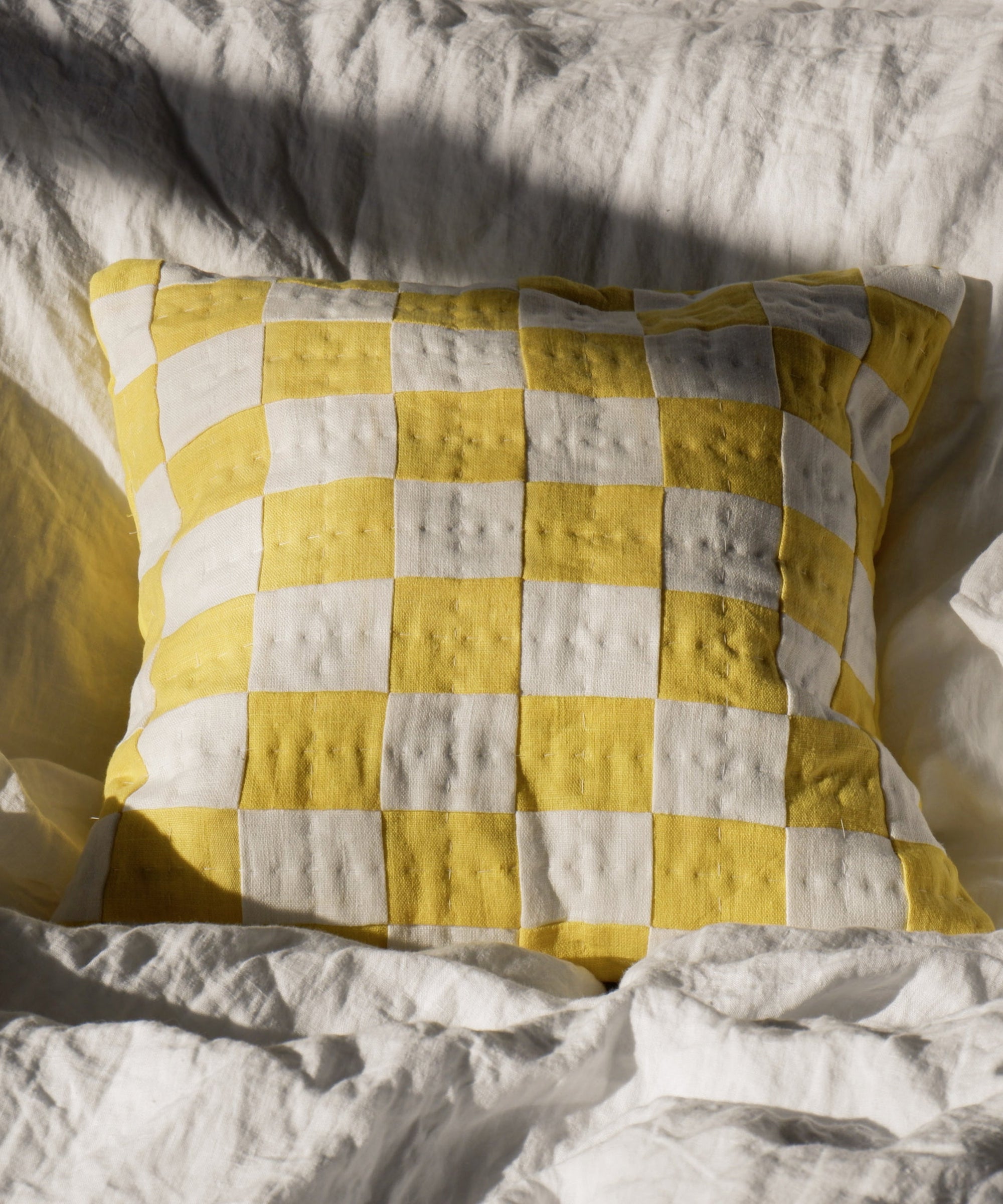 Chequered Cushion in Yellow