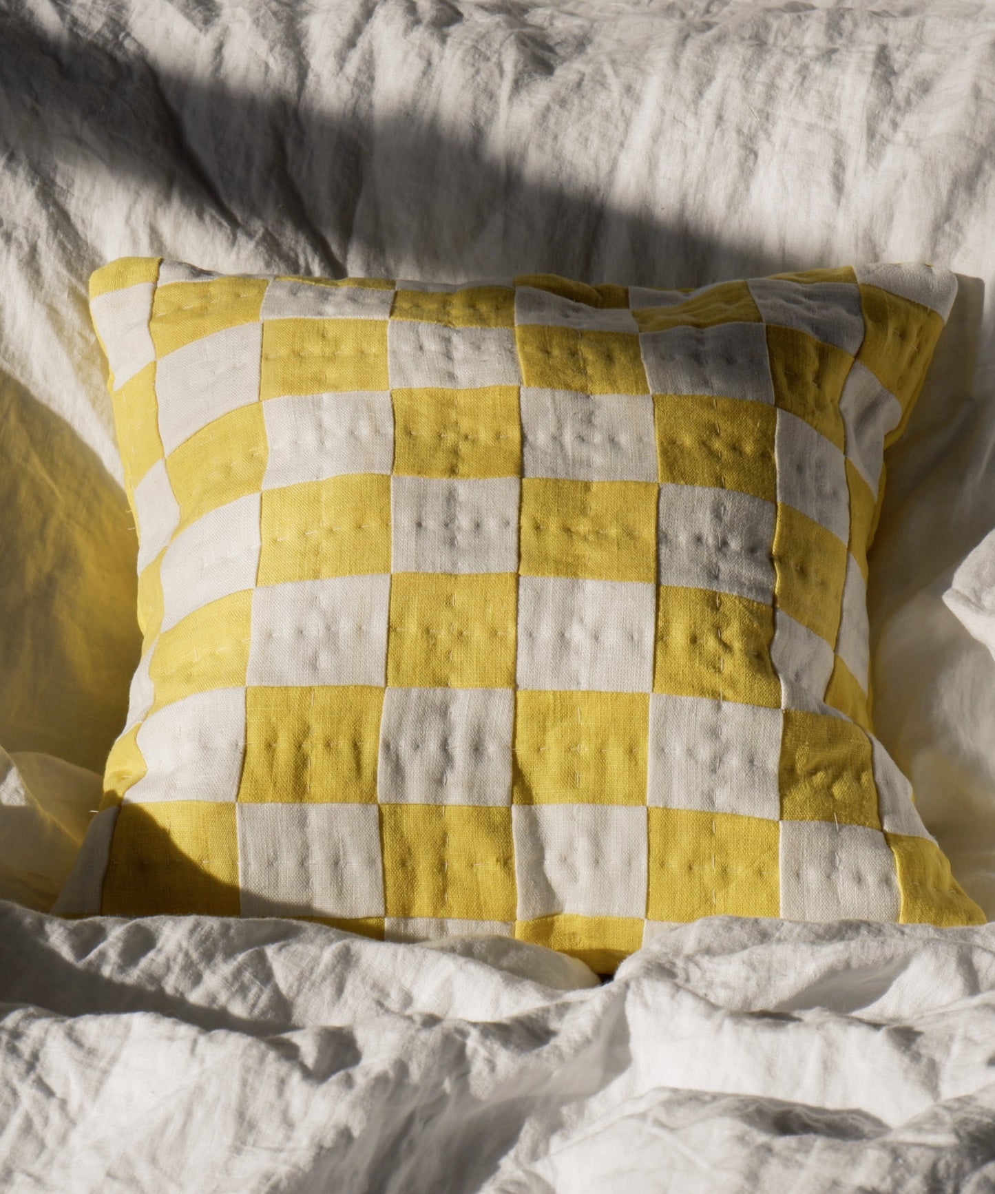 Chequered Cushion in Yellow