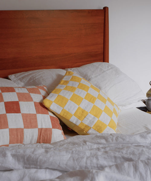 Chequered Cushion in Yellow