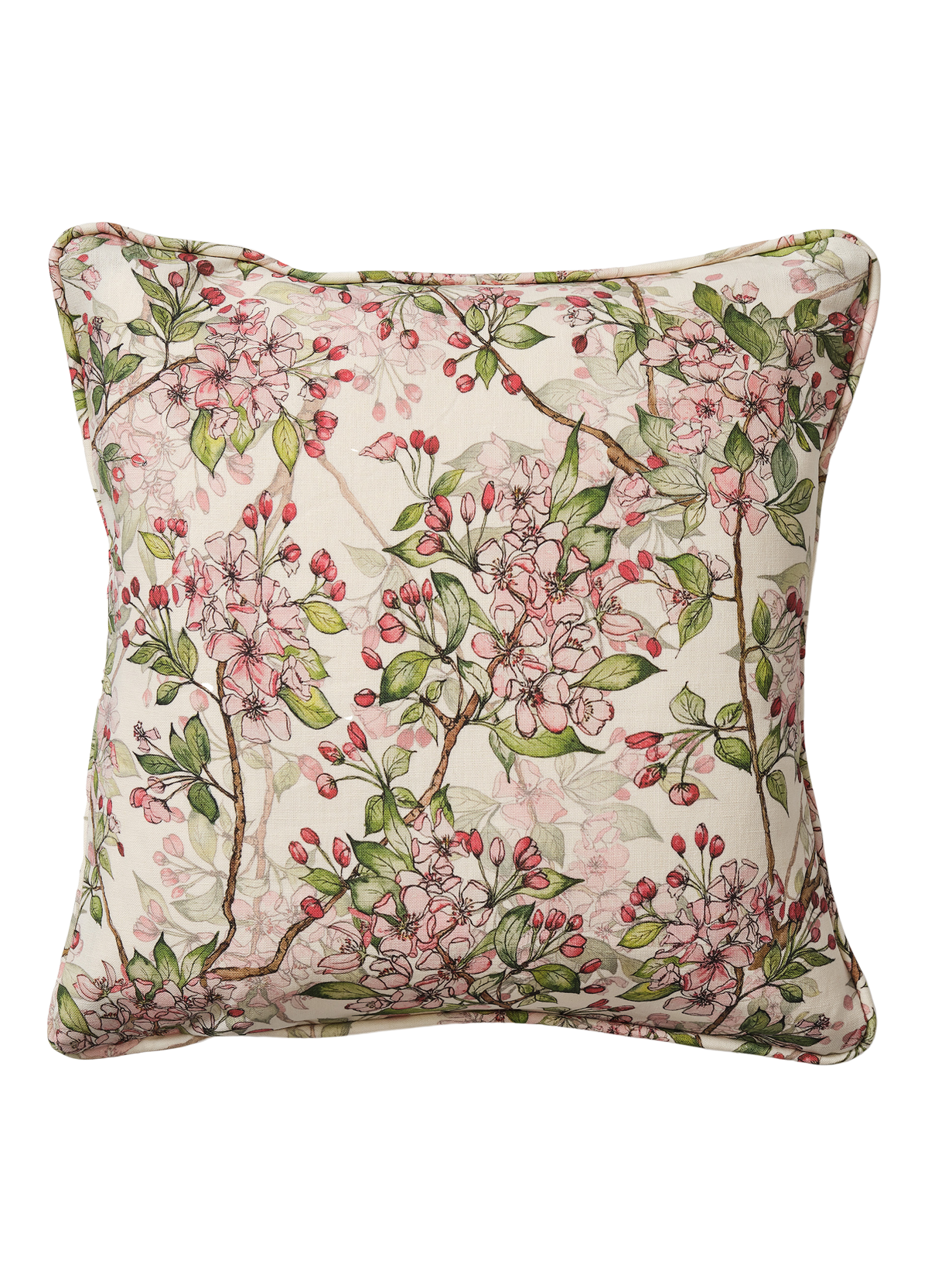 Square Cherry Blossom Cushion with Piping