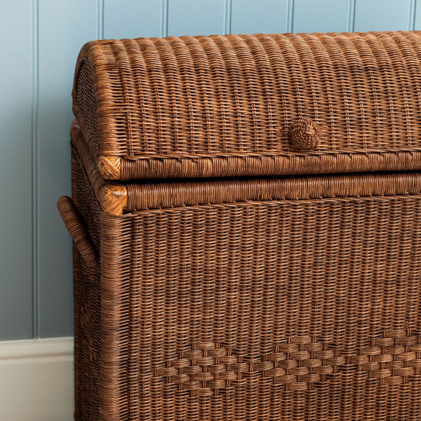 Chest Rattan Laundry Basket, Teak